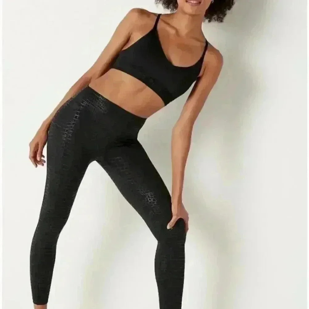 Victoria's Secret PINK Ultimate V Croc Shine High Waist Leggings Size XS Black